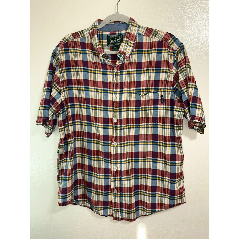 Woolrich Men's Madras Plaid 100% Cotton Button Down Shirt, Size L